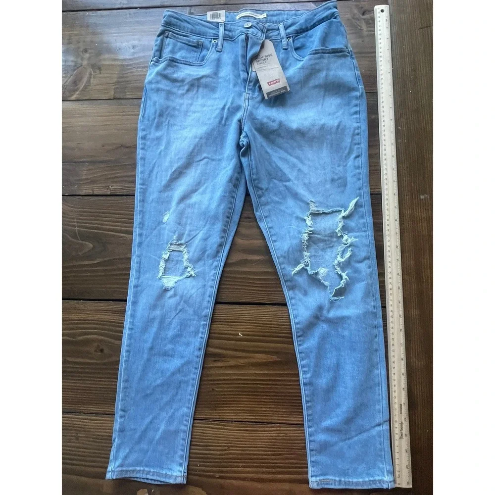 Levis 721 High Rise Skinny Ankle Jeans Light Wash Distressed Blue Size 31 NEW‎